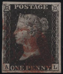 141124 1840-1841 MATCHED PAIR 1D BLACK PL.5 (SG2) AND 1D RED (SG7) LETTERED AL.