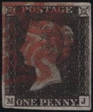 141125 1840-1841 MATCHED PAIR 1D BLACK PL.1B (SG2) AND 1D RED (SG7) LETTERED MJ, 1D BLACK WITH RE-ENTRY.