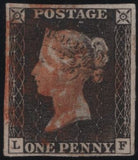 141126 1840 MATCHED PAIR 1D GREY-BLACK PL.1A (SG3) AND 1D BLACK PL.1B (SG2) LETTERED LF, PLATE 1A VERTICAL GUIDE LINE.