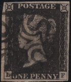 141126 1840 MATCHED PAIR 1D GREY-BLACK PL.1A (SG3) AND 1D BLACK PL.1B (SG2) LETTERED LF, PLATE 1A VERTICAL GUIDE LINE.