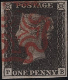 141127 1840 MATCHED PAIR 1D BLACK PL.1A (SG2) AND 1D BLACK PL.1B (SG2) LETTERED PB, PL.1A SHOWING 'P SQUARE RE-CUT' (SPEC AS2b).