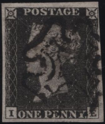 141130 1840 1D BLACK PL.1B (SG2)(IE CONSTANT VARIETY) FINE USED.