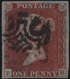 141131 1840-1841 MATCHED PAIR 1D BLACK PL.5 (SG2) AND 1D RED (SG7) LETTERED PH WITH CONSTANT VARIETY  'H DOUBLE' .