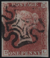 141133 1841 1D RED PL.1B (SG7)(DL) VERY FINE USED.
