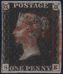 141137 1840 MATCHED PAIR 1D BLACK PL.6 (SG2) STATES ONE AND TWO (SPEC AS43) LETTERED SE.