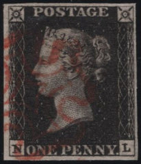 141138 1840 MATCHED PAIR 1D BLACK PL.6 (SG2) STATES ONE AND TWO (SPEC AS43) LETTERED NL.