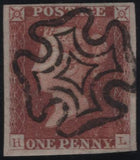 141139 1840 MATCHED TRIO LETTERED HL 1D GREY-BLACK PL.1A (SG3), 1D BLACK PL.1B (SG2) AND 1D RED PL.1B (SG7), PLATE 1B's CONSTANT VARIETY.