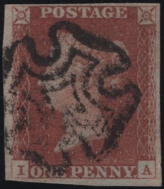 141140 1840 MATCHED TRIO LETTERED IA 1D BLACK PL.1A (SG2), 1D BLACK PL.1B (SG2) AND 1D RED PL.1B (SG7), PLATE 1B's CONSTANT VARIETY.