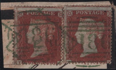 141141 CIRCA 1854 PIECE (SG17 x 2) WITH DUBLIN SPOON CANCELLATONS IN GREEN (SPEC C1vd).