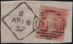 141144 1857 SMALL PIECE DIE 2 1D PALE ROSE SAVOY STREET PRINTING (SPEC C9A(1) DUBLIN DIAMOND SPOON No.'8' (RA70).
