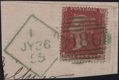 141145 1855 SMALL PIECE WITH DIE 2 1D (SG21)(QD) DUBLIN DIAMOND SPOON No.1 (RA63) IN  GREEN (SPEC C1vd).