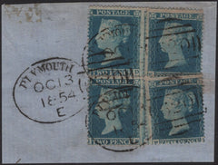 141164 1854 PIECE WITH 2D BLUE PL.4 (SG19) X 4 WITH 'PLYMOUTH/620' SPOON CANCELLATIONS (RA111).