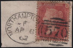 141165 1862 SMALL PIECE 1D (SG40) 'NORTHAMPTON/570' SPOON 1ST RE-CUT (RA107).
