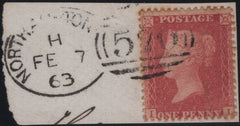 141166 1863 SMALL PIECE 1D (SG40) 'NORTHAMPTON/570' SPOON 1ST RE-CUT (RA107).
