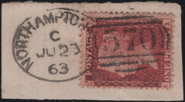 141167 1863 SMALL PIECE 1D (SG40) 'NORTHAMPTON/570' SPOON 1ST RE-CUT (RA107).