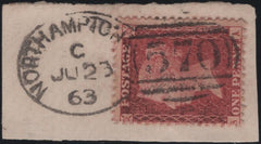 141167 1863 SMALL PIECE 1D (SG40) 'NORTHAMPTON/570' SPOON 1ST RE-CUT (RA107).