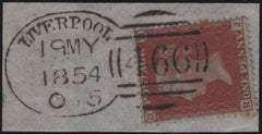 141171 1854/1855 SMALL PIECES X 3 WITH LIVERPOOL SPOON CANCELLATIONS TYPE 'A15' (RA52).