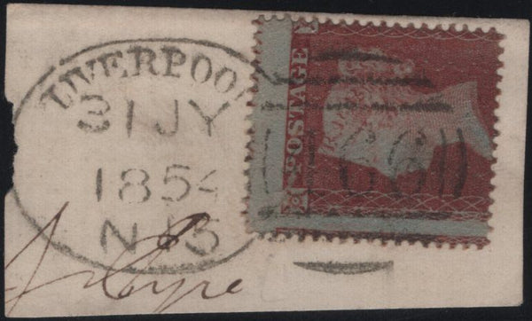 141171 1854/1855 SMALL PIECES X 3 WITH LIVERPOOL SPOON CANCELLATIONS TYPE 'A15' (RA52).