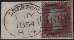 141172 1854/1855 SMALL PIECES X 4 WITH LIVERPOOL CANCELLATIONS TYPE 'A14' (RA51).