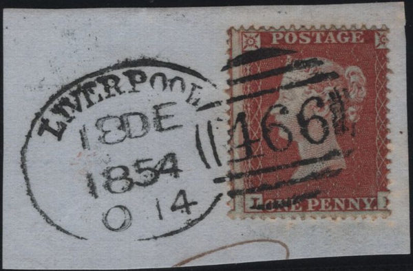 141172 1854/1855 SMALL PIECES X 4 WITH LIVERPOOL CANCELLATIONS TYPE 'A14' (RA51).