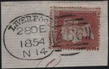 141172 1854/1855 SMALL PIECES X 4 WITH LIVERPOOL CANCELLATIONS TYPE 'A14' (RA51).