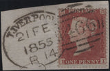 141172 1854/1855 SMALL PIECES X 4 WITH LIVERPOOL CANCELLATIONS TYPE 'A14' (RA51).