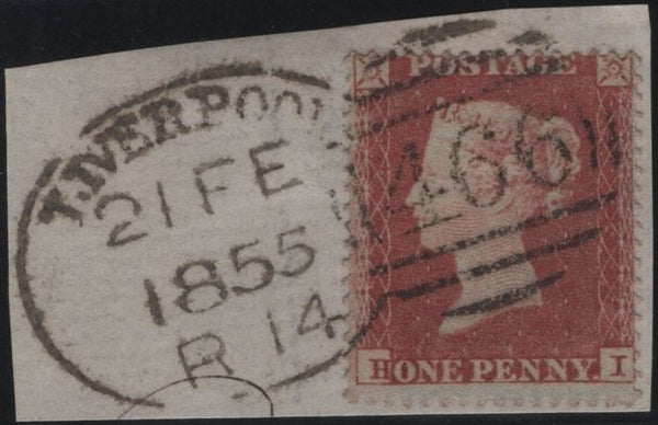 141172 1854/1855 SMALL PIECES X 4 WITH LIVERPOOL CANCELLATIONS TYPE 'A14' (RA51).