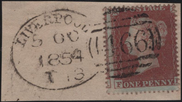 141173 1854 SMALL PIECE WITH 1D (SG17) 'LIVERPOOL/466' SPOON TYPE 'A13' (RA49).