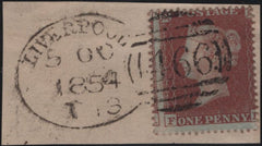 141173 1854 SMALL PIECE WITH 1D (SG17) 'LIVERPOOL/466' SPOON TYPE 'A13' (RA49).