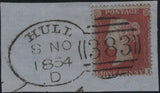 141178 1854-1855 SMALL PIECES X 4 WITH 'HULL/383' SPOON CANCELLATION TYPE 'C' (RA40).