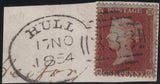 141178 1854-1855 SMALL PIECES X 4 WITH 'HULL/383' SPOON CANCELLATION TYPE 'C' (RA40).