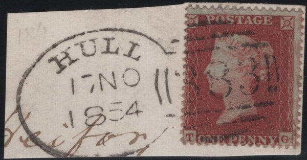 141178 1854-1855 SMALL PIECES X 4 WITH 'HULL/383' SPOON CANCELLATION TYPE 'C' (RA40).