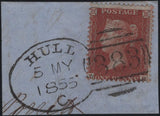 141178 1854-1855 SMALL PIECES X 4 WITH 'HULL/383' SPOON CANCELLATION TYPE 'C' (RA40).