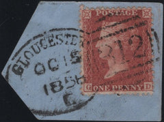 141179 1856 SMALL PIECE 1D (SG29) 'GLOUCESTER/312' SPOON (RA37).