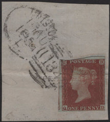 141188 1854 SMALL PIECE 1D IMPERFORATE (SG8) 'BRISTOL/134' TYPE 'A' SPOON (RA26).