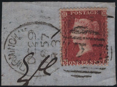 141194 1857 SMALL PIECE 1D (SG40) 'BIRMINGHAM/75' SPOON TYPE  'C3' SECOND RE-CUT (RA16).
