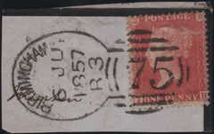 141195 1857 SMALL PIECE 1D (SPEC C9(3) 'BIRMINGHAM/75' SPOON TYPE 'C3' FIRST RE-CUT (RA15).