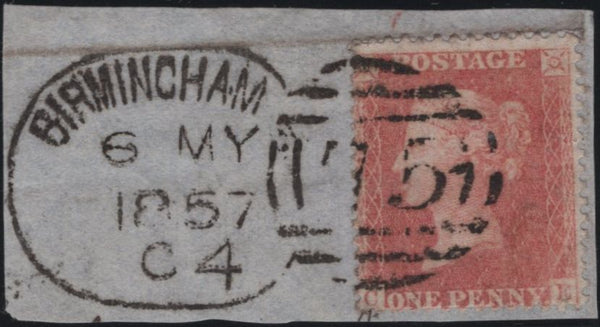 141200 1857 SMALL PIECE 1D PALE ROSE (C9A(1) 'BIRMINGHAM/75' SPOON TYPE 'B4' (RA7).