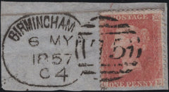 141200 1857 SMALL PIECE 1D PALE ROSE (C9A(1) 'BIRMINGHAM/75' SPOON TYPE 'B4' (RA7).
