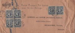 141212 1941 LARGE ENVELOPE AIR MAIL LONDON TO MELBOURNE, AUSTRALIA WITH KGVI 1S BISTRE-BROWN X 2, 2/6 BROWN (SG476), 5S RED (SG477) X 6 AND 10S DARK BLUE (SG478) X 6.