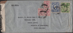 141213 1943 AIR MAIL LIVERPOOL TO ARGENTINA WITH KGVI 6D PURPLE (SG470) X 3, 2/6 YELLOW-GREEN (SG476b) AND 10S ULTRAMARINE (SG478b).