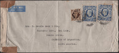 141215 1943 AIR MAIL LIVERPOOL TO ARGENTINA WITH 1S BISTRE-BROWN AND 10S ULTRAMARINE (SG478b) X 2.