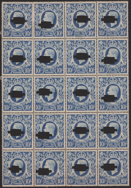 141218 1942 10S ULTRAMARINE (SG478b) UNUSED BLOCK OF 20, PUNCHED, EX 'GPO' TRAINING SCHOOL.
