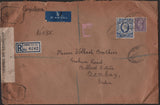 141224 1943 REGISTERED AIR MAIL LONDON TO BOMBAY, INDIA WITH 3D PALE VIOLET AND 10S ULTRAMARINE (SG478b).