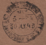 141224 1943 REGISTERED AIR MAIL LONDON TO BOMBAY, INDIA WITH 3D PALE VIOLET AND 10S ULTRAMARINE (SG478b).