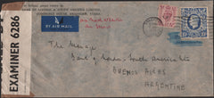 141225 1943 AIR MAIL BRADFORD, YORKS TO ARGENTINA WITH 6D PURPLE AND 10S ULTRAMARINE (SG478b).
