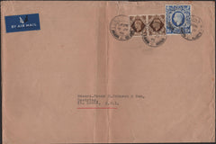 141231 1946 LARGE ENVELOPE AIR MAIL LONDON TO ST LUCIA WITH 1S BISTRE-BROWN X 2 AND 10S ULTRAMARINE (SG478b).