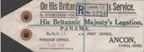 141236 1944 'His Britannic Majesty's Legation' REGISTERED PACKET LABEL LONDON TO PANAMA WITH KGVI 1½D, 3D AND 10S ULTRAMARINE (SG478b), WITH SIGNATURE OF 'ANTHONY EDEN' THE THEN FOREIGN SECRETARY.