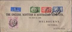 141240 1952 LARGE ENVELOPE LONDON TO VICTORIA, AUSTRALIA WITH KGVI 6D PURPLE (SG470) X 4, 2/6 YELLOW-GREEN (SG509), 5S RED (SG510) AND 10S ULTRAMARINE (SG511).