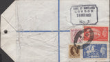 141249 1953 'HVP' REGISTERED EXPRESS PARCEL TAG LONDON TO EDINBURGH WITH KGVI 5S RED (SG510) AND 10S ULTRAMARINE (SG511).